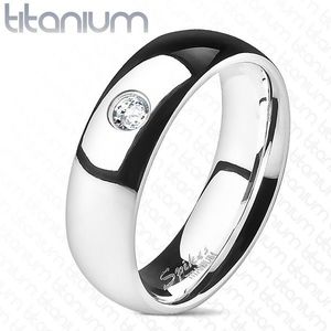 Prsten z titanu s čirým zirkonem - hladký, 6 mm - Velikost: 52 obraz