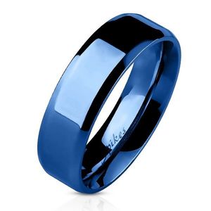 Ocelový prsten - modrá plochá obroučka, 6 mm - Velikost: 49 obraz