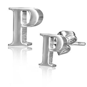 Náušničky z oceli - zrcadlově lesklé písmeno P obraz