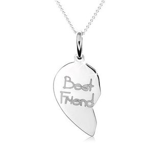 Dvojitý stříbrný náhrdelník 925, dvojpřívěsek ve tvaru srdce, nápis "Best Friend" obraz