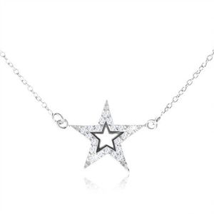 Stříbrný 925 náhrdelník, pěticípá zirkonová hvězda s výřezem obraz