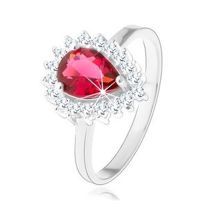 Stříbrný 925 prsten, rubínově červená zirkonová slza, čirý třpytivý lem - Velikost: 48 obraz