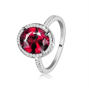 Stříbrný 925 prsten - oválný červený zirkon, čirá zirkonová obruba - Velikost: 53 obraz
