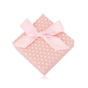 Puntíkovaná krabička na náušnice nebo dva prsteny - pastelově růžový odstín, mašle obraz