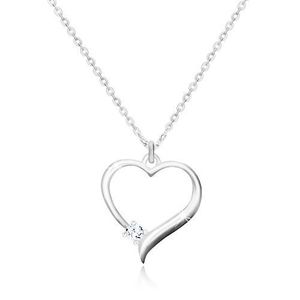 Stříbrný 925 náhrdelník - obrys souměrného srdce, třpytivý transparentní zirkon obraz