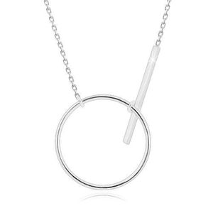 Stříbrný náhrdelník 925 - blýskavý řetízek, lesklá kontura kruhu a tyčinka obraz