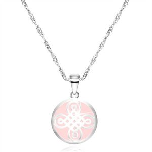 Stříbrný 925 náhrdelník - přívěsek ve tvaru kruhu, keltský motiv, růžový podklad obraz
