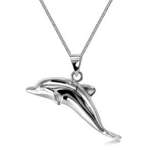Stříbrný 925 náhrdelník - přívěsek ve tvaru plavajícího delfína, zrcadlově lesklý povrch obraz