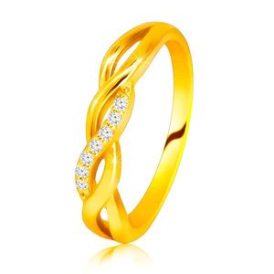 Lesklý prsten ze 14K žlutého zlata - propletené vlnky, zirkonová linie - Velikost: 49 obraz