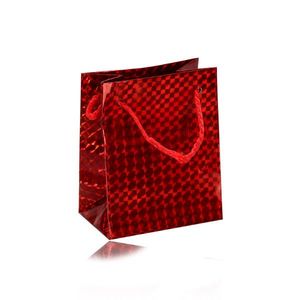 Papírová dárková taštička holografická - červená barva, hladký lesklý povrch obraz