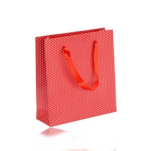 Papírová dárková taštička - červená barva, bílé tečky, hladký povrch obraz