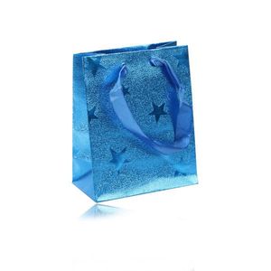 Dárková taštička modré barvy - s vyobrazením hvězd, rýhovaný povrch, stužky obraz
