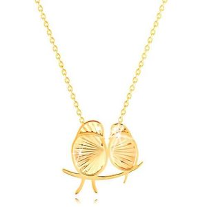 Zlatý 14K náhrdelník - dva sedící ptáčci, tenký řetízek obraz