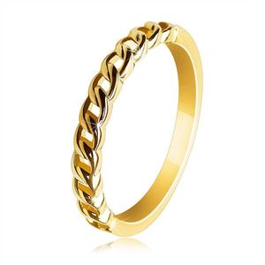 Prsten ze žlutého 585 zlata - dvě vzájemně propletené linie ramen s výřezy uprostřed tvořící řetěz - Velikost: 49 obraz
