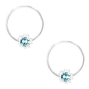 Kruhové náušnice, stříbro 925, světle modrý krystal Swarovski, květ obraz