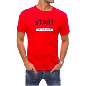 červené tričko start working for stop talking obraz