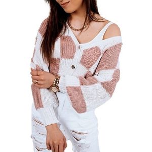 Růžovo-bílý svetr s knoflíky casie obraz