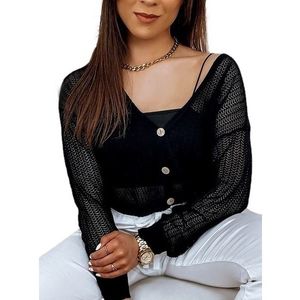 černý háčkovaný svetr s knoflíky goffy obraz