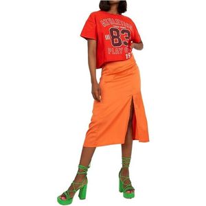 Oranžová midi sukně s rozparkem obraz