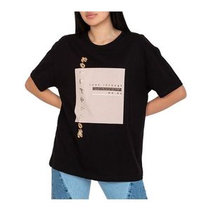 černé dámské bavlněné volné tričko s potiskem obraz