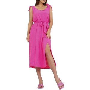 Neonově růžové letní midi šaty s vázáním obraz