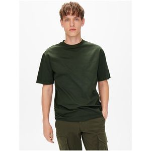 Tmavě zelené pánské basic tričko ONLY & SONS Fred obraz