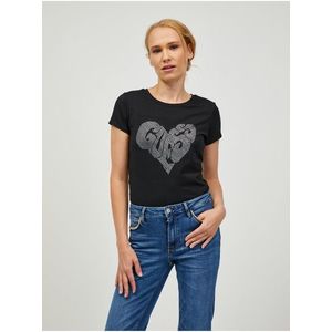 Černé dámské tričko Guess Heart obraz
