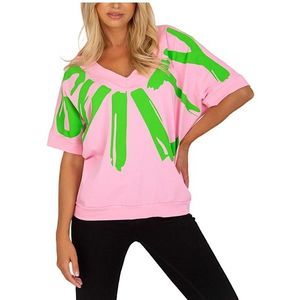 Světle růžové dámské tričko se zeleným potiskem obraz
