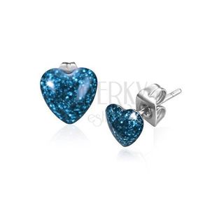 Náušnice z oceli, symetrické třpytivé srdce modré barvy obraz