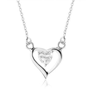 Stříbrný náhrdelník 925, obrys asymetrického srdce, zirkonové srdíčko obraz