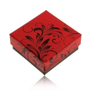 Nižší červenočerná krabička na prsten nebo náušnice, ornamenty obraz
