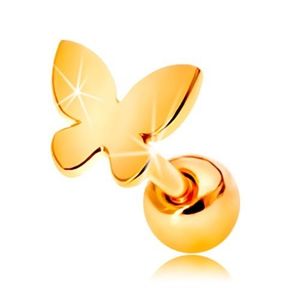 Zlatý 585 piercing do ucha - malý plochý motýlek s lesklým povrchem obraz