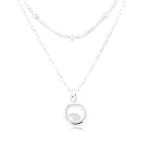 Stříbrný 925 náhrdelník, dvojitý řetízek, kulatý zirkon a drobné kuličky obraz