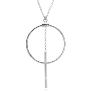 Stříbrný náhrdelník 925 - řetízek z oválných oček, obrys kruhu a tyčinka na řetízku obraz