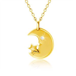Diamantový náhrdelník ve žlutém 14K zlatě - měsíček s briliantovým očkem, hvězdička obraz