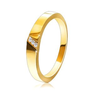 Zlatý prsten ve 14K zlatě - diagonální zářez s osazenými zirkony - Velikost: 49 obraz