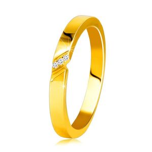 Obroučka ve žlutém 14K zlatě - prsten s jemným zářezem a zirkonovou linií - Velikost: 49 obraz