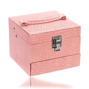 Kufříková šperkovnice růžové barvy, kovové detaily ve stříbrném odstínu, dvě samostatně použitelné části obraz