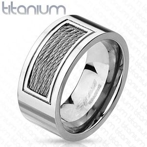 Titanový prsten - obroučka ve stříbrném provedení zdobená kovovými drátky, 10 mm - Velikost: 60 obraz