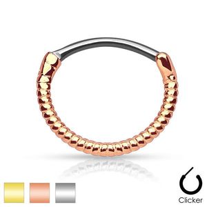 Kulatý piercing do nosu z oceli – vzor krouceného lana, zapínání na patentku - Barva: Zlatá obraz