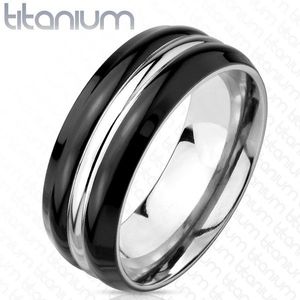 Stříbrná titanová obroučka - černé okraje, stříbrný středový pásek, 8 mm - Velikost: 59 obraz