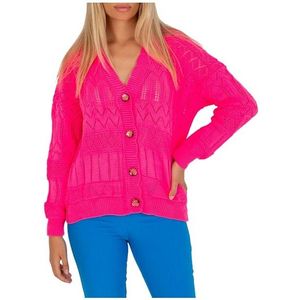 Neonově růžový háčkovaný svetr na knoflíčky obraz