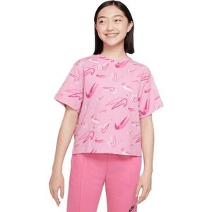 Nike SPORTSWEAR BOXY SWOOSHFETTI Dívčí tričko, růžová, velikost obraz