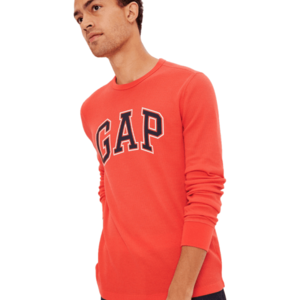 GAP WAFFLE CREW LOGO Pánské tričko s dlouhým rukávem, oranžová, velikost obraz