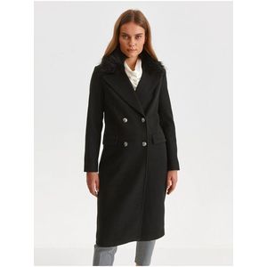 Černý kabát s límcem z umělého kožíšku TOP SECRET obraz