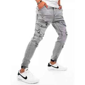 Pánské džínsové jogger kalhoty s kapsami šedé obraz