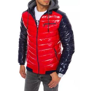 Pánská stylová zimní bunda prošívaná s kapucí STREET červená a modrá obraz