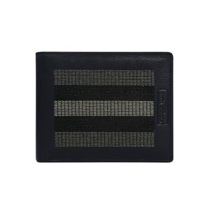 Tmavě modrá kožená peněženka s šedým prošíváním obraz