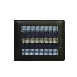 Černá kožená peněženka s modrým prošíváním obraz