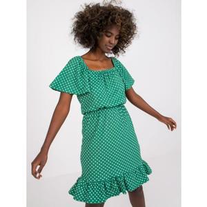 Dámské šaty s puntíky bavlněné mini RUE PARIS zelené obraz